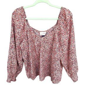 Universal Thread Top Womens Large Floral Multicolor Puff Sleeve Cotton NWOT.